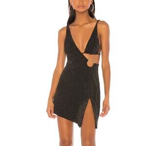 Revolve h:ours Black Cocktail Mini Dress MEDIUM Cut Out Asymmetric Rei $148 NEW